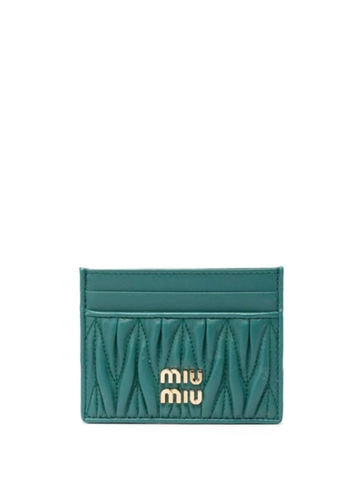 Shop Miu Miu Logo-plaque Matelassé Cardholder In Laguna