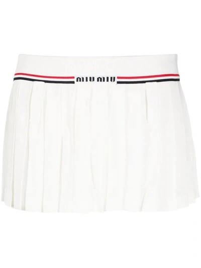 Shop Miu Miu Pleated Mini Skirt In White