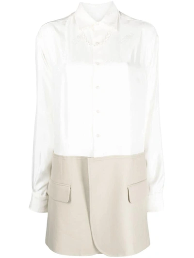 Shop Mm6 Maison Margiela Spliced Embroidered Shirt Dress In Ivory