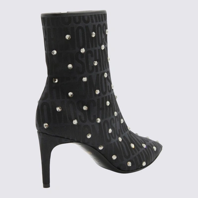 Shop Moschino Black Nylon Allover Monogram Jacquard Ankle Boots