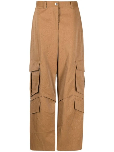 Shop Msgm Multi-pocket Cargo Trousers In Camel