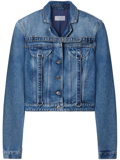 Shop Off-white Cropped Denim Jacket In Blue