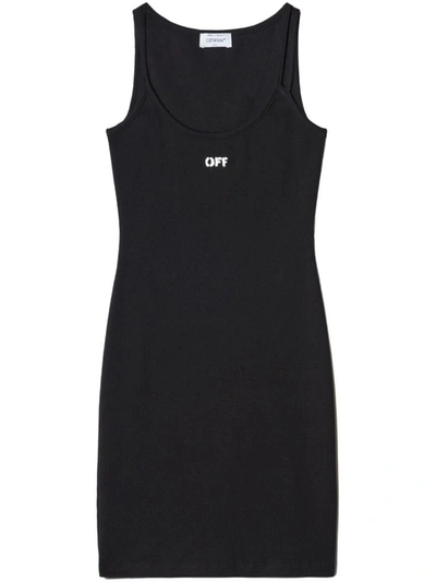 Shop Off-white Logo Cotton Tank Dress In Black