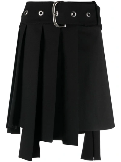 Shop Off-white Pleated Wool Skirt In Black