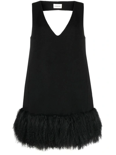 Shop P.a.r.o.s.h .  Shearling-hem Minidress In Black