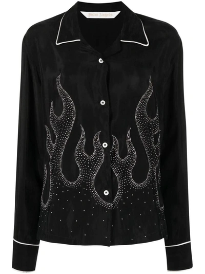 Shop Palm Angels Flame-embroidered Shirt In Black/silver