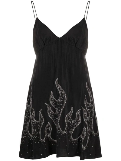 Shop Palm Angels Flame-print Minidress In Black/silver