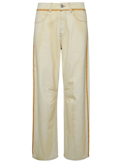 Shop Palm Angels Ivory Cotton Jeans In Cream
