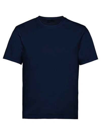 Shop Prada Cotton Jersey Crewneck T-shirt Dark Blue