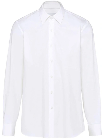Shop Prada Long-sleeved Cotton Shirt In Bianco