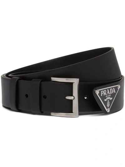 Shop Prada Triangle-logo Leather Belt In Nero