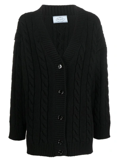 Shop Prada V-neck Cashmere Wool Cardigan Black