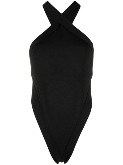 Shop Saint Laurent Viscose Halter Neck Bodysuit In Black
