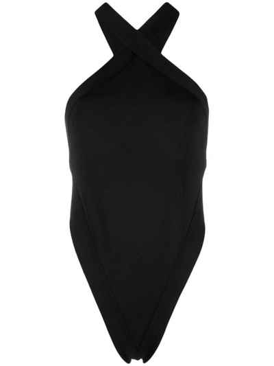 Saint Laurent Crossover Open-back Halter Bodysuit In Black