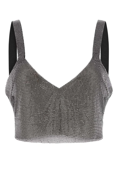 Santa Chain Link Sleeveless V-neck Crop Top In Silver
