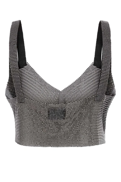 Santa Chain Link Sleeveless V-neck Crop Top In Silver