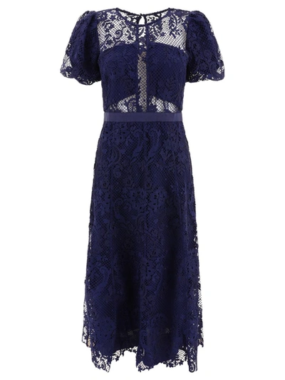 Shop Self-portrait Lace Midi Dress In Blue