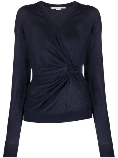 Shop Stella Mccartney Gathered Knitted Top In Navy Blue