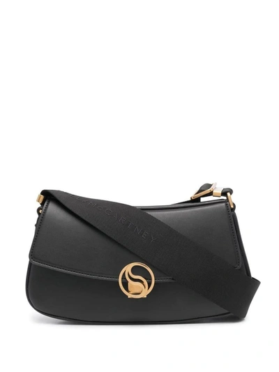 Shop Stella Mccartney Logo Clasp Flap Shoulder Bag In Black