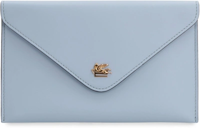 Shop Etro Leather Flat Pouch In Blue