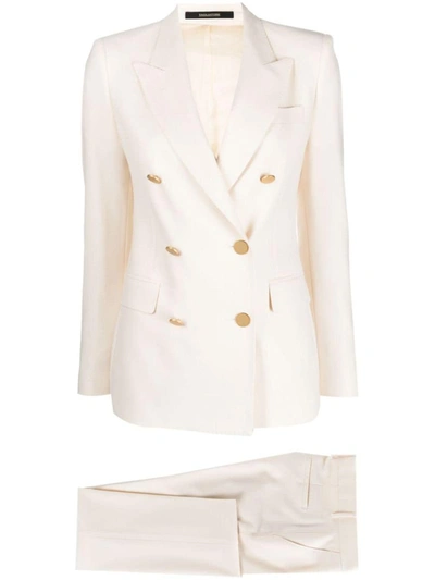 Shop Tagliatore Wool Blend Double-breasted Suit In White