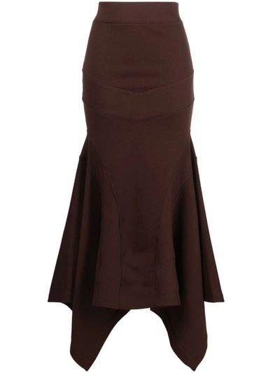 Shop Attico The  Fleece Midi Skirt In Marrone Scuro