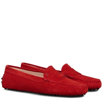 Shop Tod's Gommino Driving Shoes In Suede In Red