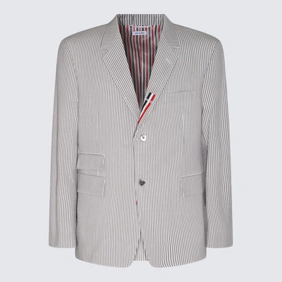 Shop Thom Browne White And Grey Cotton Blazer In Med Grey