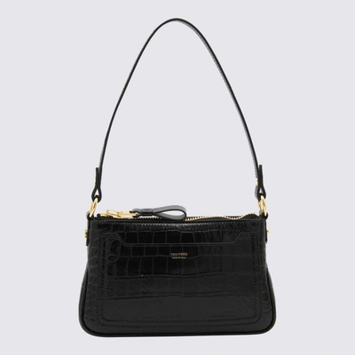 Shop Tom Ford Black Leather Shiny Soft Croc Mini Shoulder Bag