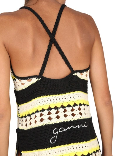 Shop Ganni Crochet Slip Dress In Multicolour