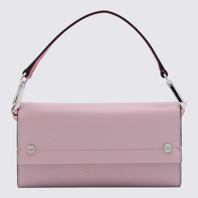 Shop Ganni Pink Leather Banner Shoulder Bag In Pink Nectar