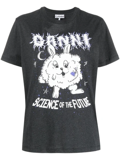 Shop Ganni Science Bunny Organic Cotton T-shirt In Grey