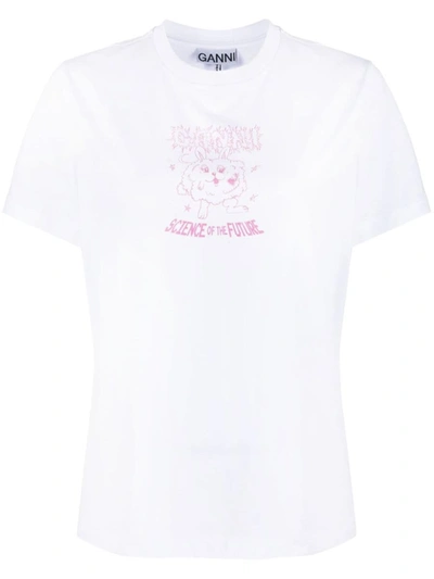 Shop Ganni Science Bunny Organic Cotton T-shirt In White