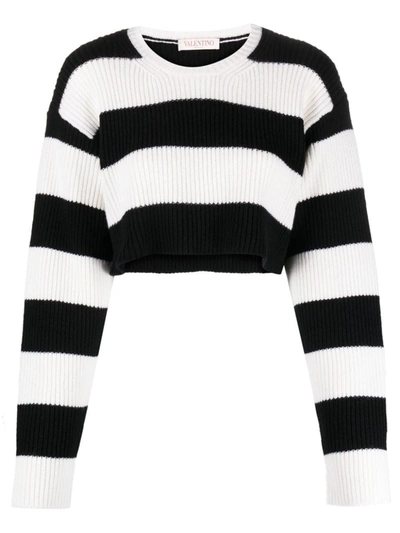 Shop Valentino Striped Wool Cropped Jumper In White