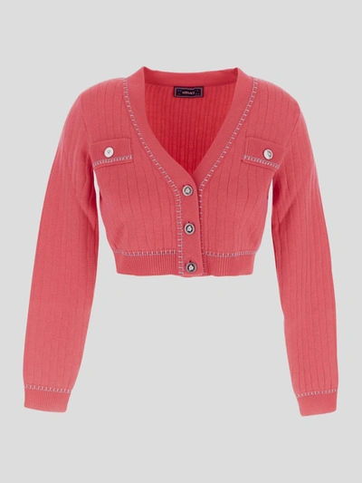 Shop Versace Cropped Knit Cardigan In Flamingo