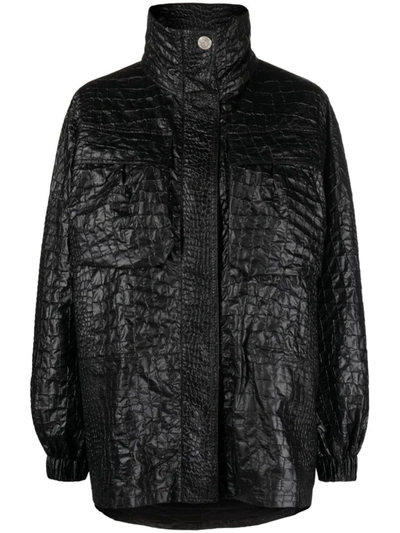 Shop Versace Fabric Techno Lacquered Crocodile Blouson In Black