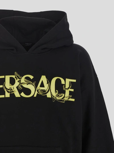 Shop Versace Logo Print Hoodie In Black