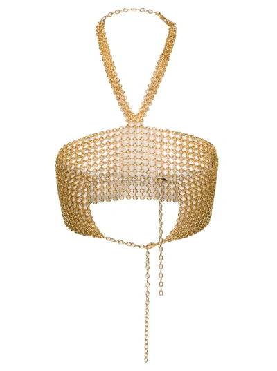 Shop Silvia Gnecchi Gold-tone Crop Top With Halterneck In Metal Mesh Woman In Grey