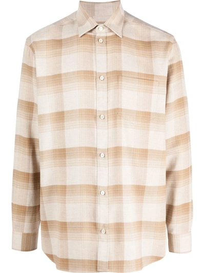 Golden Goose Check Pattern Shirt With Button-down Collar In Beige