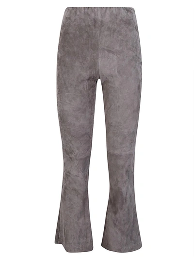 Shop Via Masini 80 Cropped Flared Suede Trousers In Grey