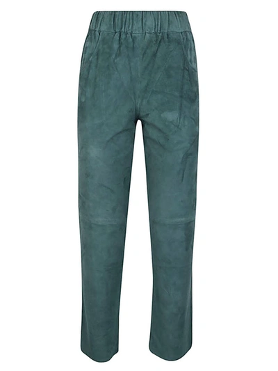 Shop Via Masini 80 Elastic Waist Suede Trousers In Green