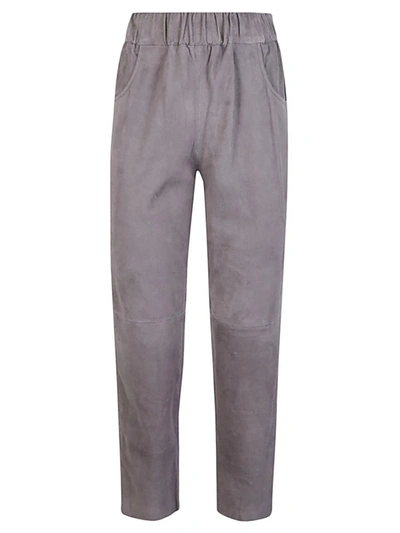 Shop Via Masini 80 Elastic Waist Suede Trousers In Grey