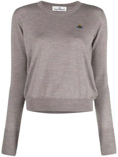 Shop Vivienne Westwood Logo Cotton Sweater In Brown