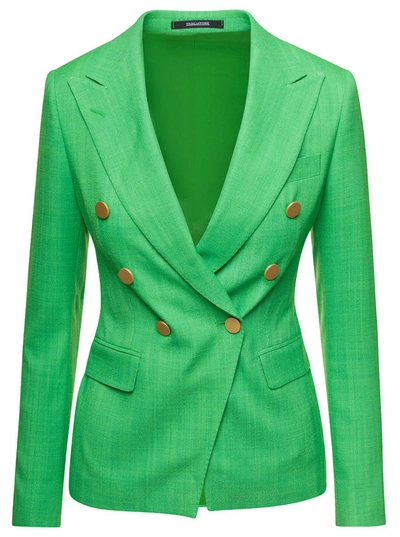 Shop Tagliatore Green Double-breasted Jacket With Gold-tone Buttons In Viscose Blend Woman