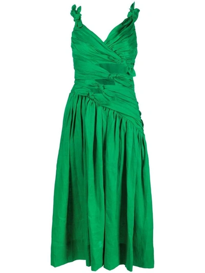 Shop Zimmermann Bow Linen Midi Dress In Green