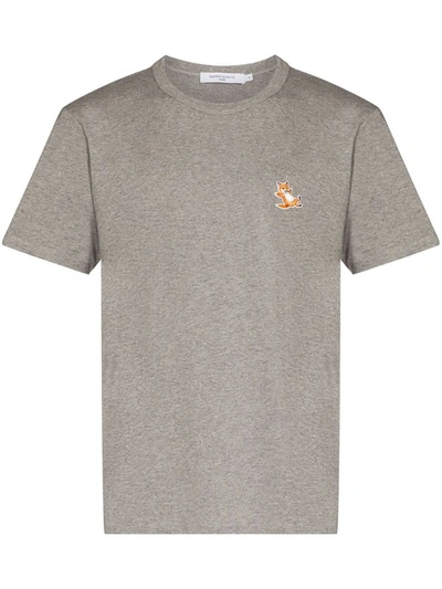 Shop Maison Kitsuné Chillax Fox Logo Cotton T-shirt In Light Grey