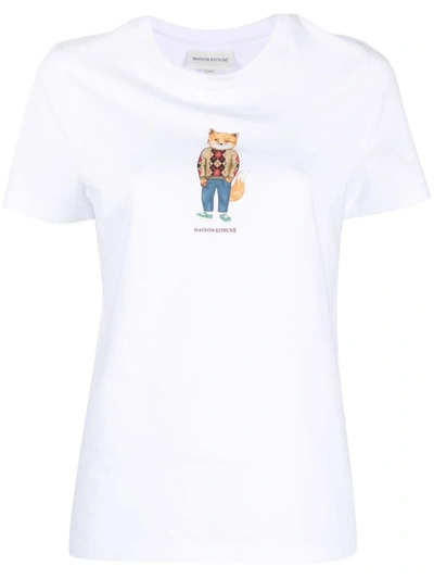 Shop Maison Kitsuné Dressed Fox Cotton T-shirt In White