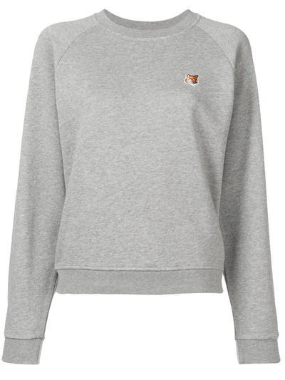 Shop Maison Kitsuné Fox Head Logo Cotton Sweatshirt In Light Grey