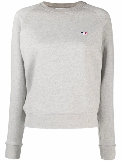 Shop Maison Kitsuné Tricolor Fox Logo Cotton Sweatshirt In Light Grey