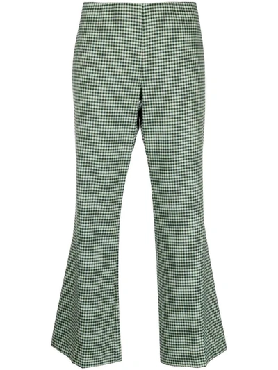 Shop P.a.r.o.s.h . Houndstooth Flared Trousers In Green